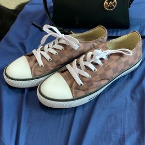 brown checkered sneakers